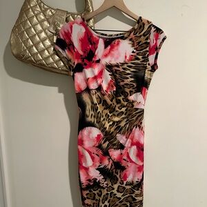 Y2K Cache Pink and cheetah print Cap Sleeve Bodycon Dress